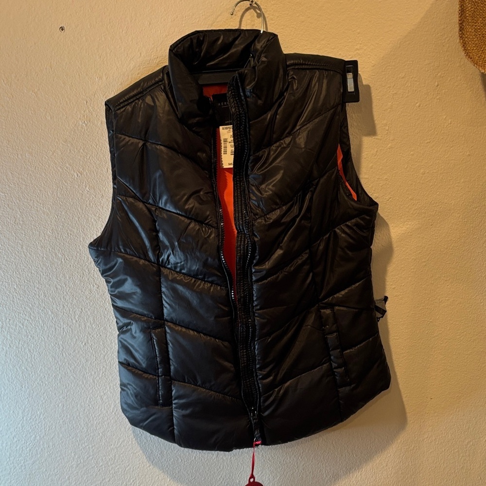 Aeropostale Black Vest with Bright Orange Lining